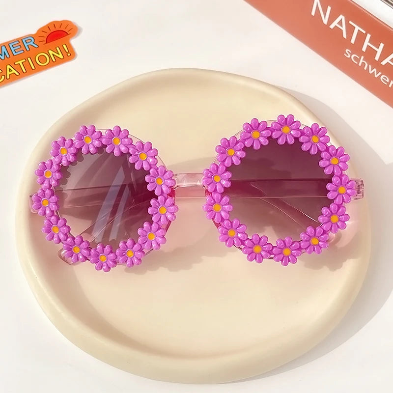 Lunettes de soleil rondes pour enfants, verres à fleurs
