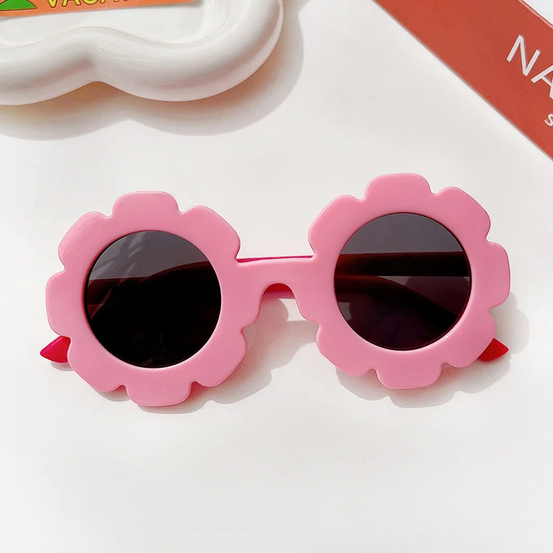Lunettes de soleil rondes pour enfants, verres à fleurs