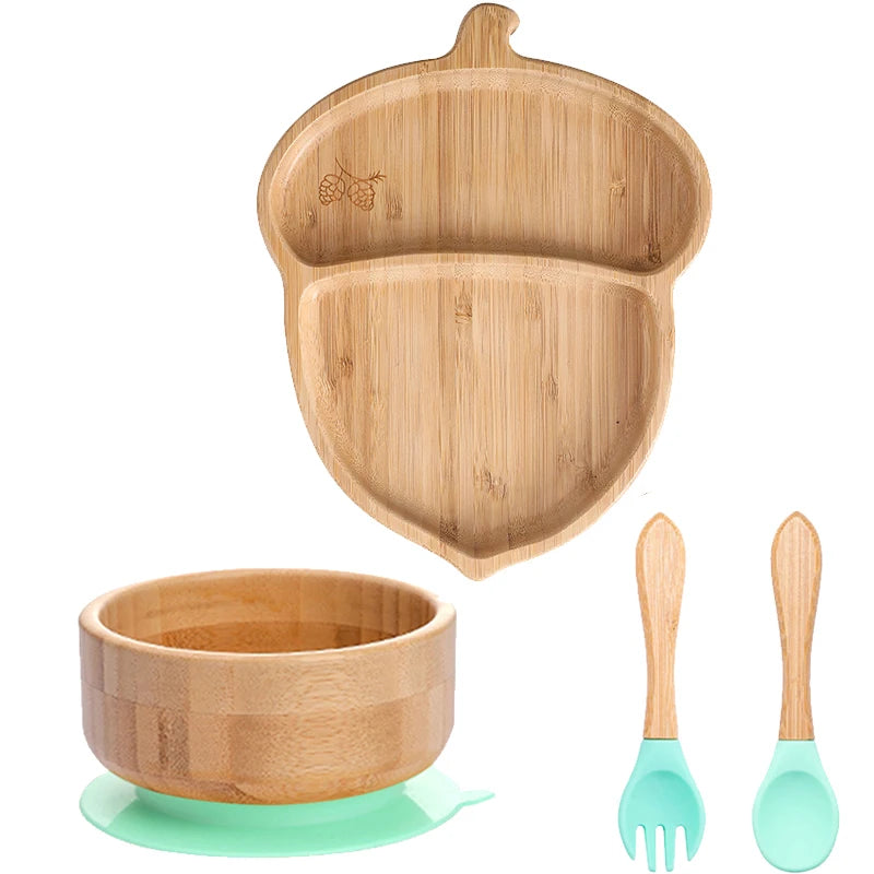 Lot de 4 assiettes à ventouse en bambou
