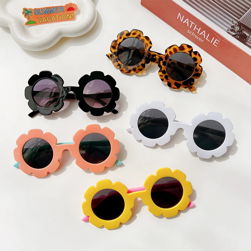 Lunettes de soleil rondes pour enfants, verres à fleurs