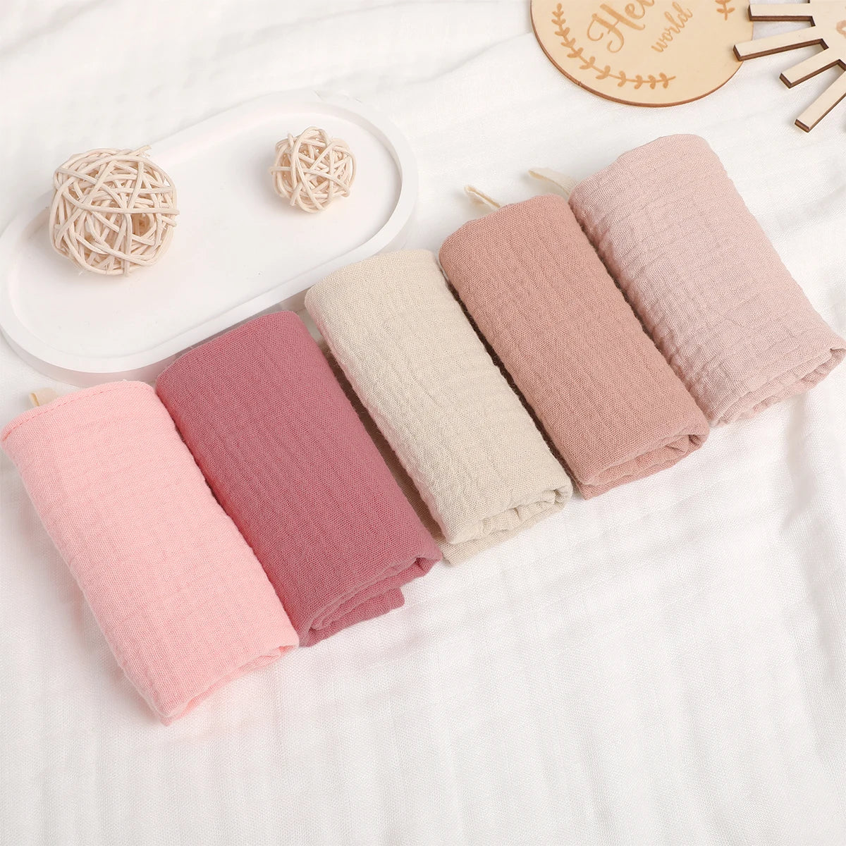 Lot de 5 serviettes de toilette carrées en coton pur