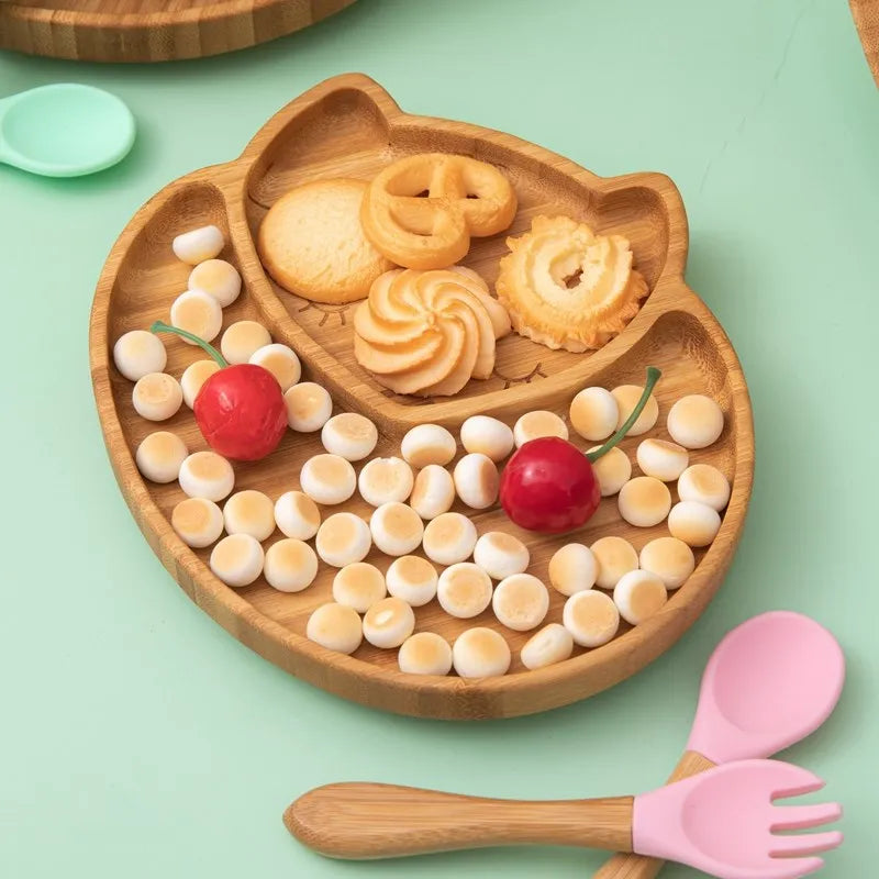 Lot de 4 assiettes à ventouse en bambou