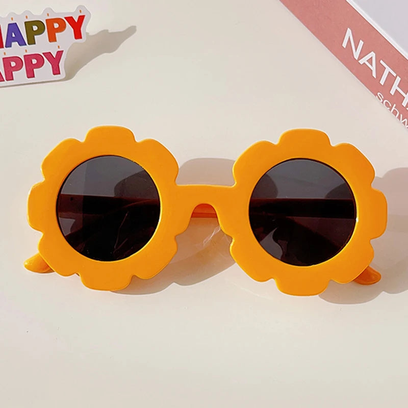 Lunettes de soleil rondes pour enfants, verres à fleurs