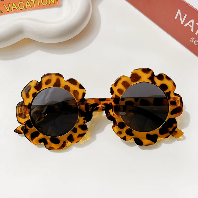Lunettes de soleil rondes pour enfants, verres à fleurs