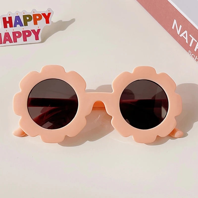 Lunettes de soleil rondes pour enfants, verres à fleurs
