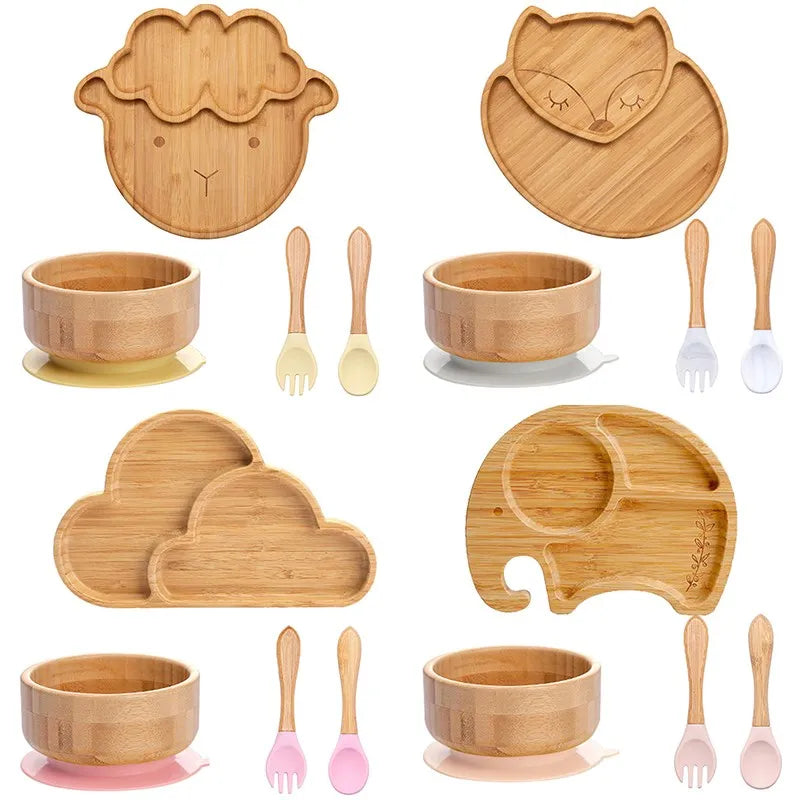 Lot de 4 assiettes à ventouse en bambou