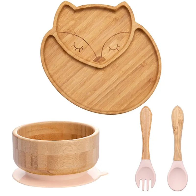Lot de 4 assiettes à ventouse en bambou