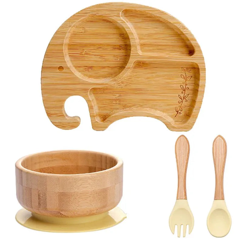 Lot de 4 assiettes à ventouse en bambou