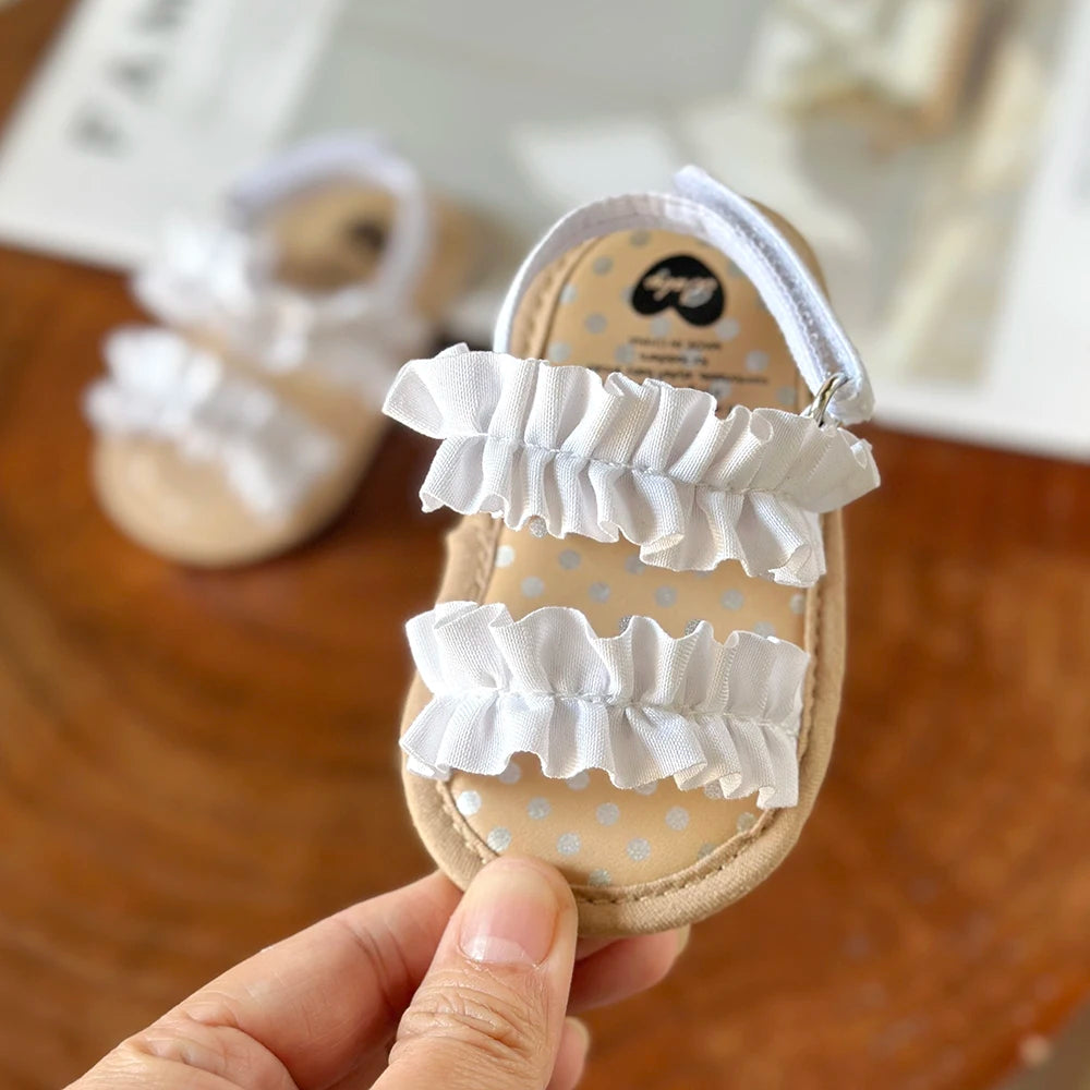 Sandales pour bébé fille à volants et nœud papillon