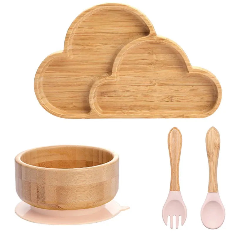Lot de 4 assiettes à ventouse en bambou