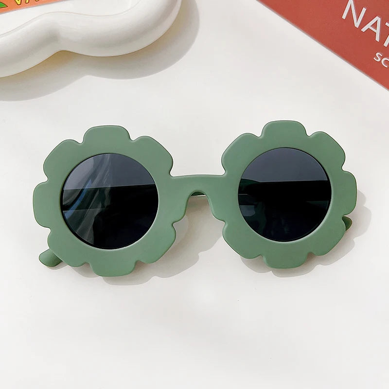 Lunettes de soleil rondes pour enfants, verres à fleurs