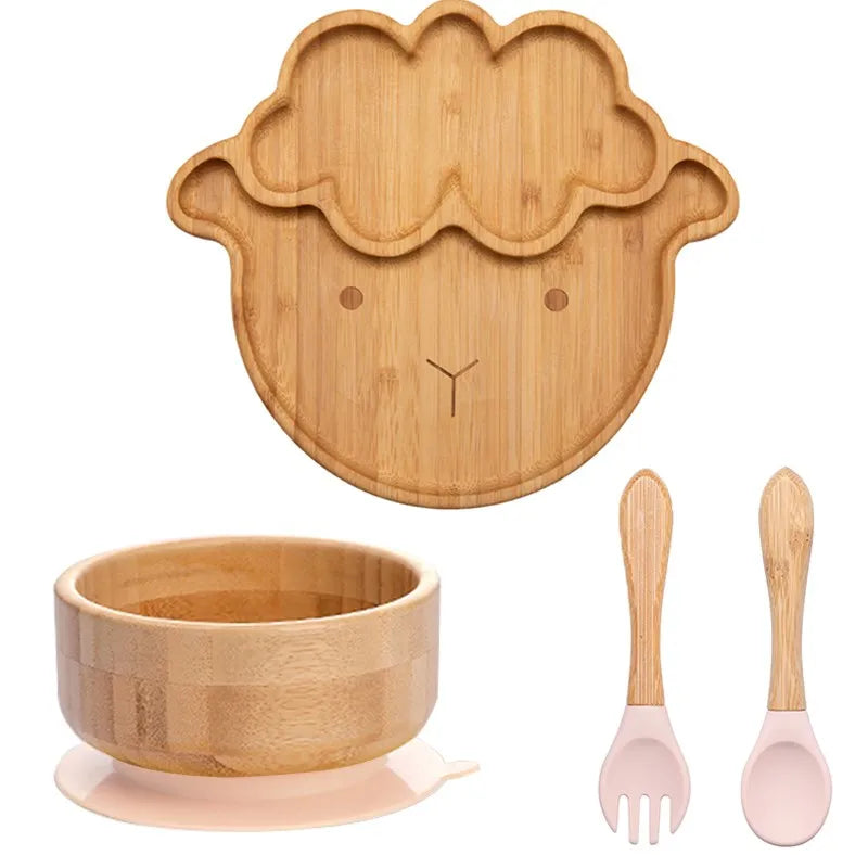 Lot de 4 assiettes à ventouse en bambou