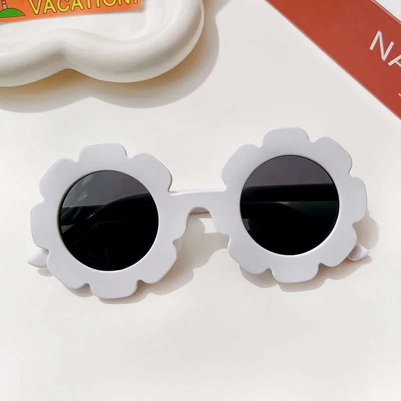 Lunettes de soleil rondes pour enfants, verres à fleurs