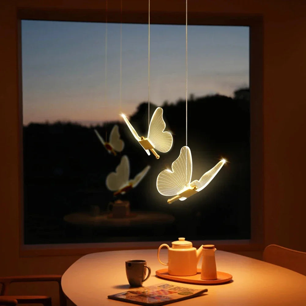 Lámpara colgante de techo con forma de mariposa LED moderna, ideal para mesita de noche, sala de estar, comedor, cocina, decoración.
