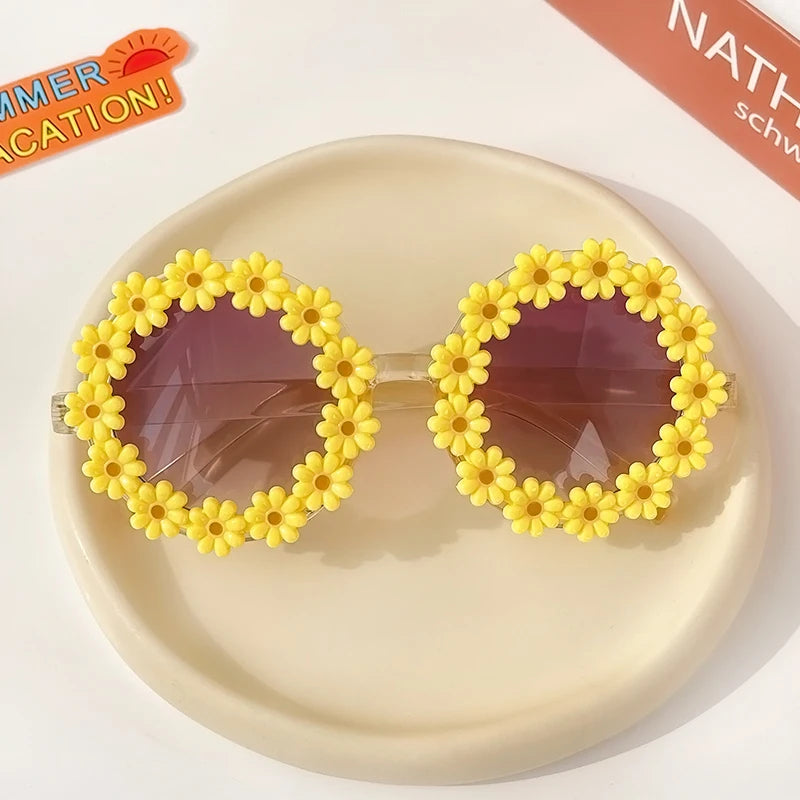 Lunettes de soleil rondes pour enfants, verres à fleurs