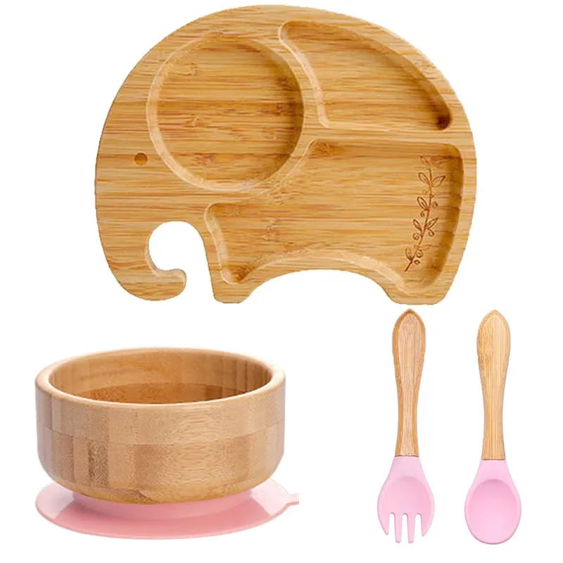 Lot de 4 assiettes à ventouse en bambou