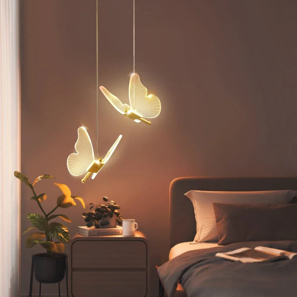 Lámpara colgante de techo con forma de mariposa LED moderna, ideal para mesita de noche, sala de estar, comedor, cocina, decoración.