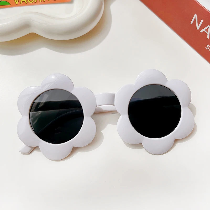 Lunettes de soleil rondes pour enfants, verres à fleurs