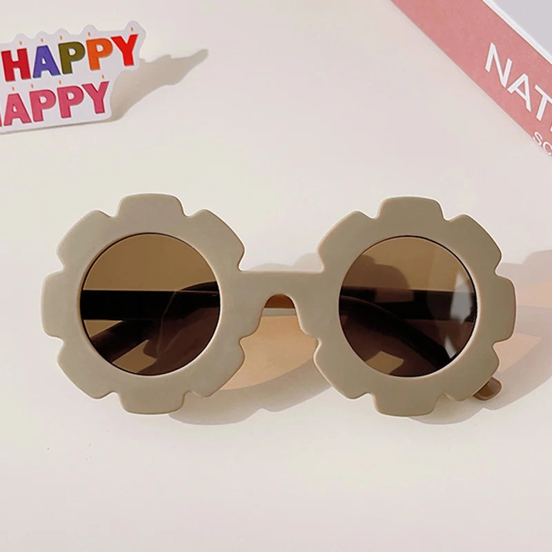 Lunettes de soleil rondes pour enfants, verres à fleurs
