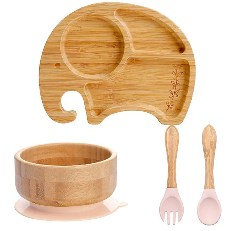 Lot de 4 assiettes à ventouse en bambou