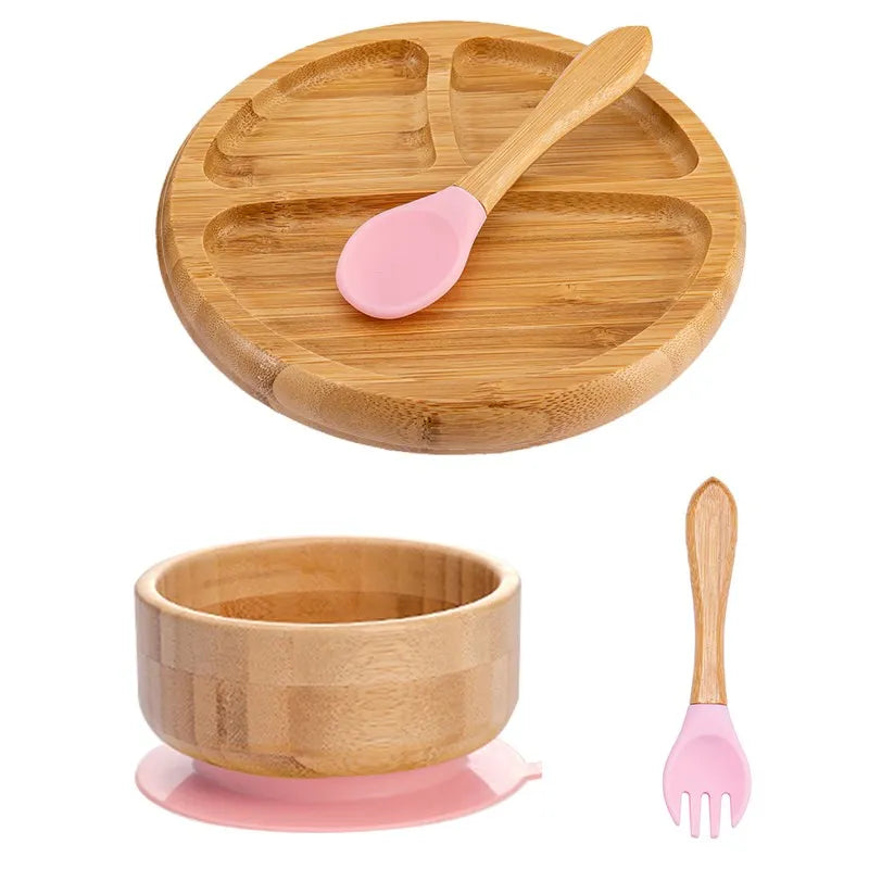 Lot de 4 assiettes à ventouse en bambou