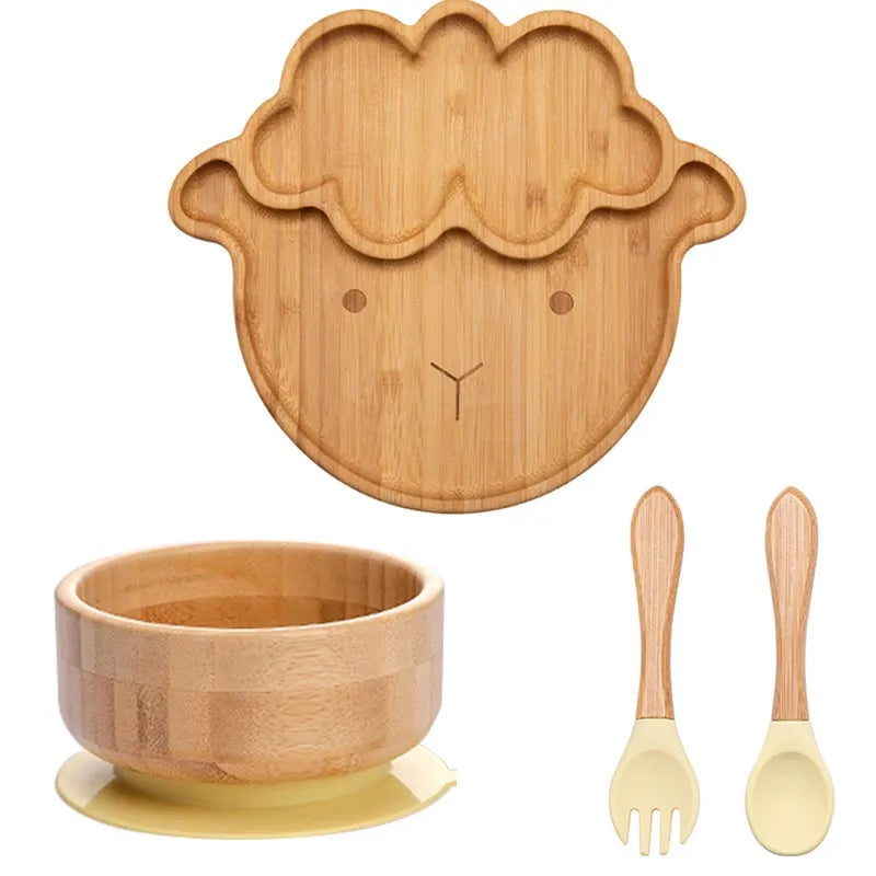 Lot de 4 assiettes à ventouse en bambou