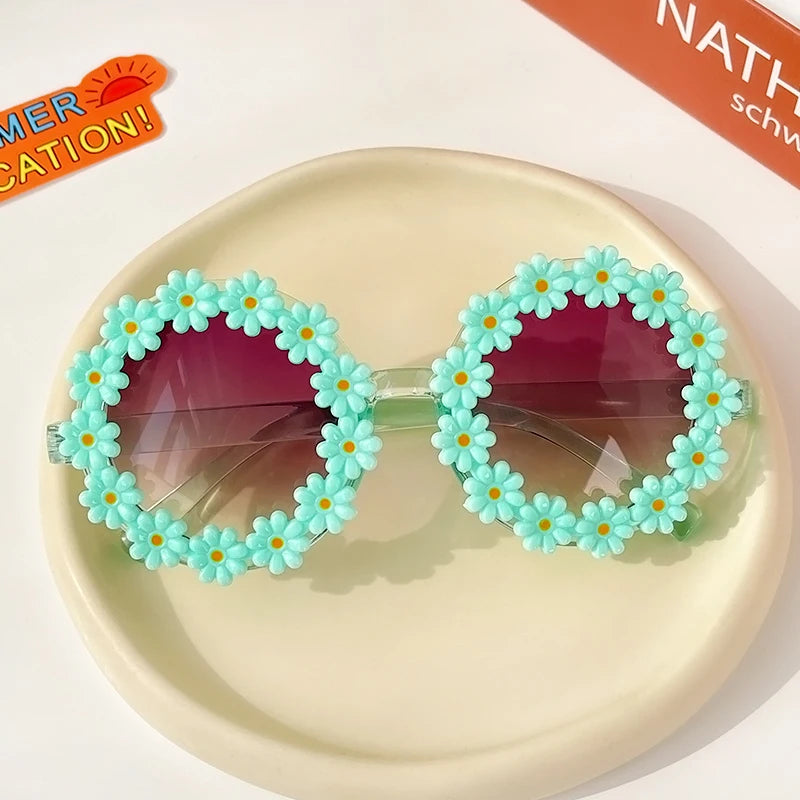 Lunettes de soleil rondes pour enfants, verres à fleurs