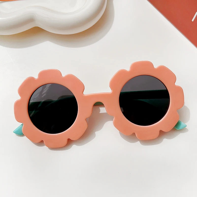 Lunettes de soleil rondes pour enfants, verres à fleurs
