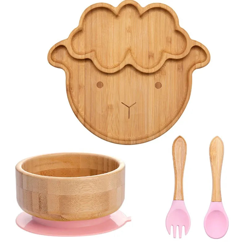 Lot de 4 assiettes à ventouse en bambou