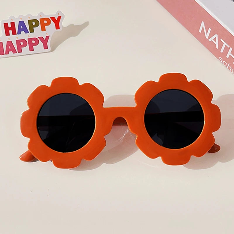 Lunettes de soleil rondes pour enfants, verres à fleurs